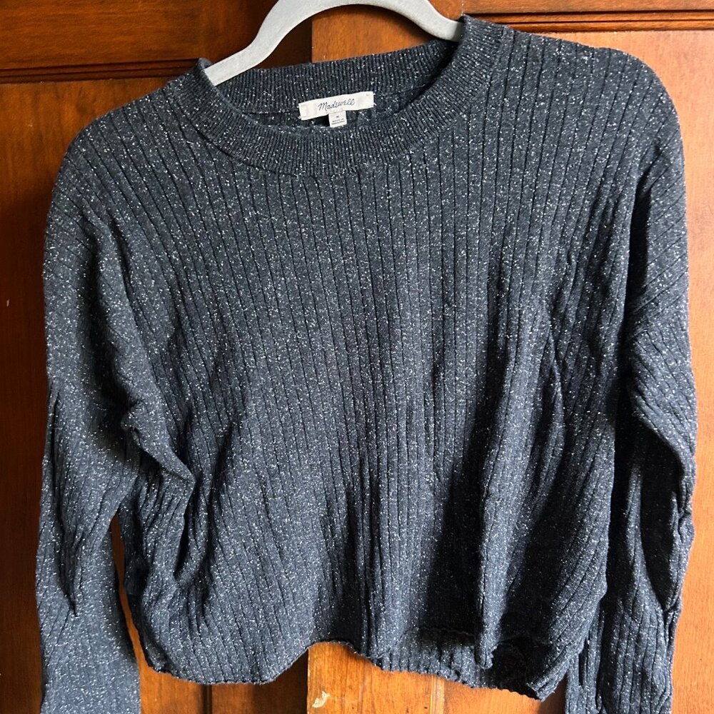 Madewell Cropped Rib-Knit Longsleeve Sweater - Size M